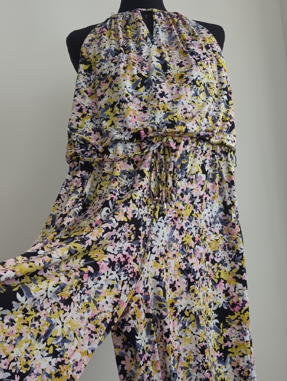 London Times Confetti Floral Blouson Halter Wide-Leg Crop Jumpsuit SIZE 10